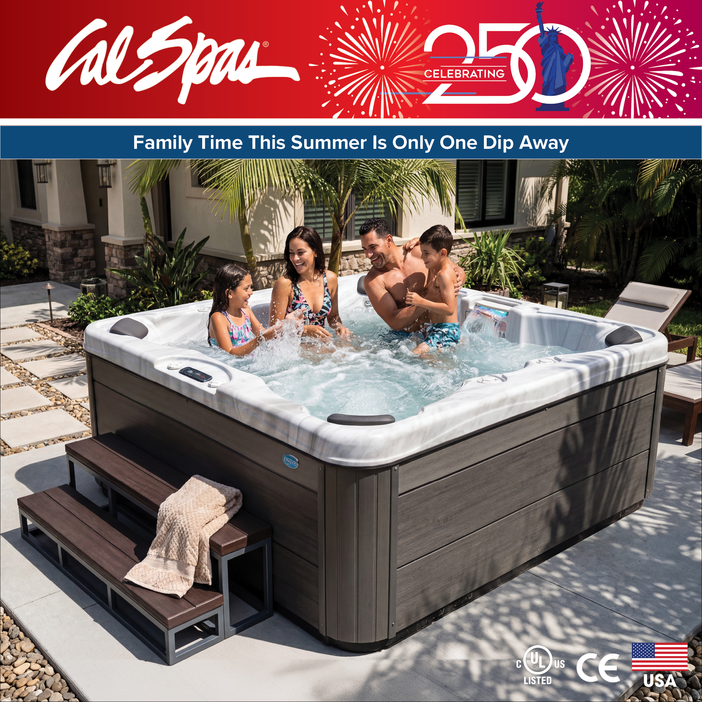 Calspas hot tub being used in a family setting - Lake Charles